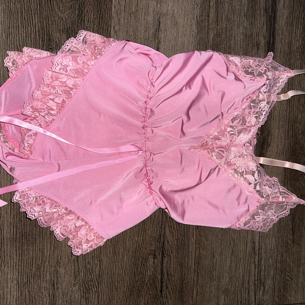 Sugar Thrillz Pink Lace Chemise with Ruffled Elegance